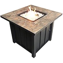 Hiland AFP-STT Outdoor Patio 40,000 BTU 30x30 Inch Square Tile Table Top Propane Fire Pit and Fire Glass