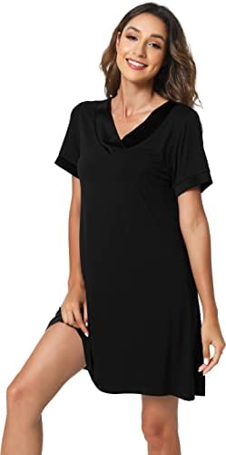 GYS Womens Bamboo Viscose Short Sleeve Nightgowns Soft V Neck Knit Sleepwear