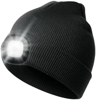 LED Beanie Hat with Light, Headlamp Beanie Cap Unisex Winter Warm Knit Night Light Hat, Knit Beanie Gifts for Men Women Kid