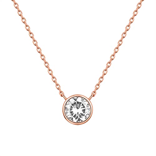 PAVOI 14K Gold Plated Circle CZ Solitaire Necklace | Elegant Bezel Pendant | Dainty Cubic Zirconia Halo Choker Necklaces for Women