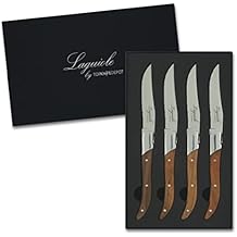 TopKnife Laguiole Steak Knife Set Serrated Blade Teak Handle - Set of 4