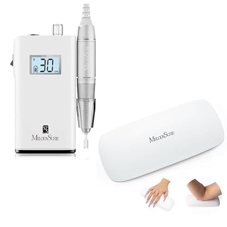 MelodySusie Professional Rechargeable 30000 RPM Nail Drill,SC320H Portable Electric E File Scamander with Nail Arm Rest