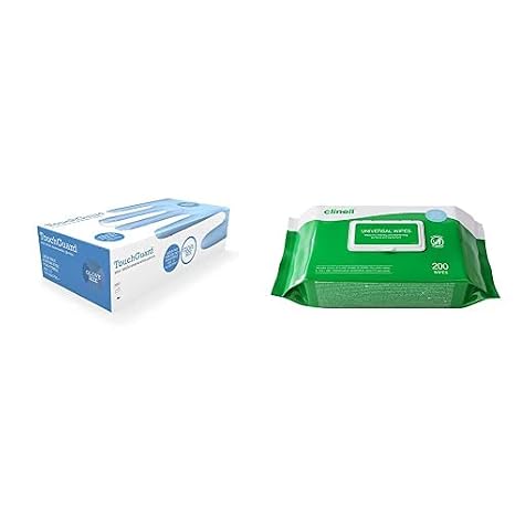Blue Nitrile Disposable Gloves, Latex & Powder-Free, Box of 100, Extra Large Bundle with Clinell Universal Cleaning and Disinfectant Wipes for Surfaces (BCW200) - Pack of 200 Regular Wipes