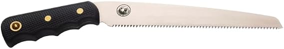 Knives of Alaska Bone Saw Fixed Blade Saw 8" SK5 Steel Blade SureGrip Handle Black | 8 SK5 Steel Blade, 13 Overall, Brown Leather Sheath, Made in Usa