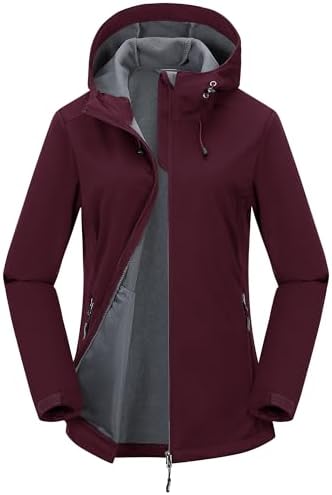 Outdoor Ventures Womens Softshell Jacket Waterproof Warm Fleece Lined Lightweight Windproof Hooded Insulated Windbreaker