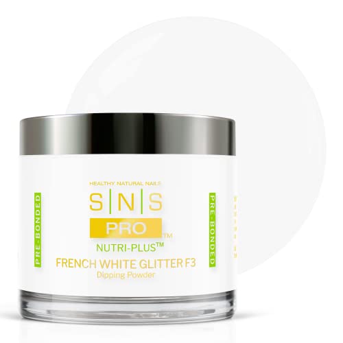 SNS Nail Dip Powder, French White Glitter F3 NaturalNudes, White, Glitter - Long-Lasting Acrylic Nail Color & Polish Lasts up to 14 days - Low-Odor & No UV Lamp Needed - 16 Oz