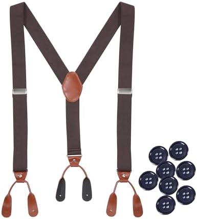 Kajeer Button End Suspenders for Men, Y-Back Adjustable Elastic Heavy Duty Suspender 1.3 Inches Wide with 8 Buttons
