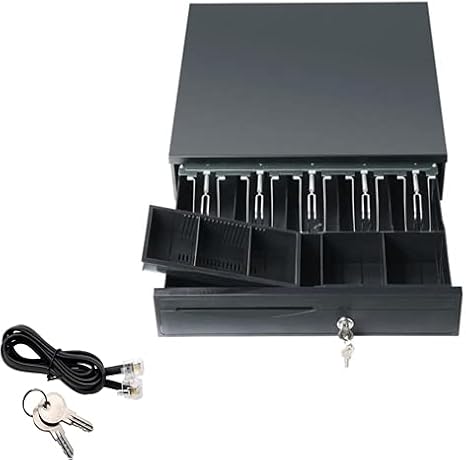 Cash Drawer Tray with 5 Bills 5 Coins Removable Tray, Auto Manual Open Money Till Box, Removable Insert, Safe Key Lockable, RJ11 Interface POS Printer Cash Registers for Small Business