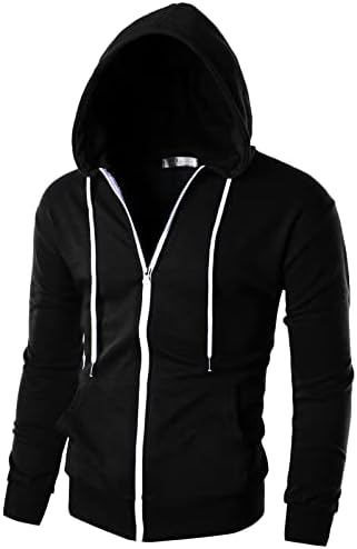 Ohoo Mens Zip Up Hoodie Lightweight Sweatshirt Full Zip Hooded Jacket