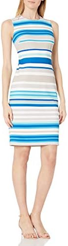 Calvin Klein Womens Sleeveless Round Neck Sheath Dress, Khaki Multi 5, 6