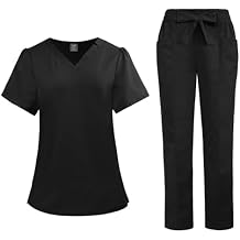 VIAOLI Fashion Scrubs for Women Set - Women Scrub Top and Belted Straight Leg Pants for Nurse Uniform Scrubs Set