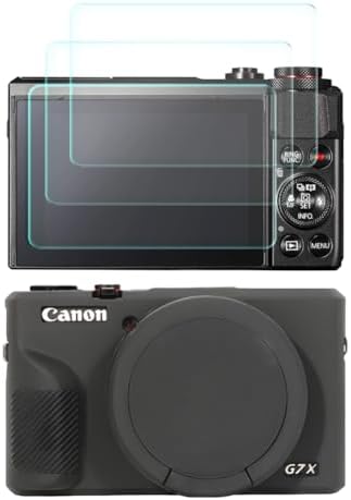 Screen Protector (3+1Pack) Compatible for Canon Powershot G7X Mark III Digital Camera,Tempered Glass Film Anti-Scratch High Definition and Soft Silicone Case (for Canon G7X Mark III BL)