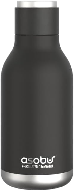 asobu Urban Insulated and Double Walled Stainless Steel Bottle 16 Ounce (Black)