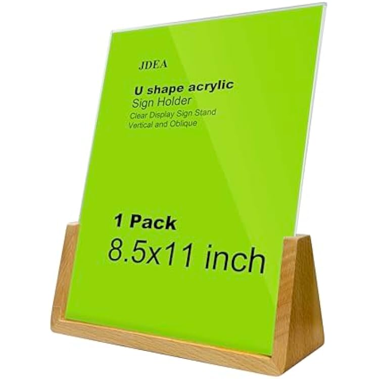 U-shaped Acrylic Sign Holder with Wood Base Menu Holder Flyer Holder Poster Stand Photo Stand Widened Base Windproof, Can Be Used Outdoors 8.511