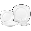 Royalty Porcelain Fancy Square 20pc Dinnerware Set 'Platinum Wave', Bone China