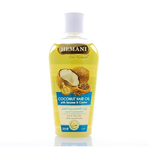 Hemani Coconut Hair Oil 200ml, Zayt Jauz al-Hind lil-Shar- Natural Solution for Strong & Shiny Hair, Nourish & Moisturize, Reduce Split Ends & Frizz Coconut with Sesame & Castor