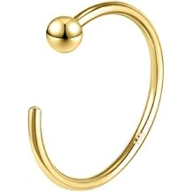 SYLWIA 14K Solid Gold Nose Hoop Nose Ring, Real Gold Hypoallergenic Nose Piercing Jewelry - Handmade Tiny 20G 18G Nose Hoop for Women Men