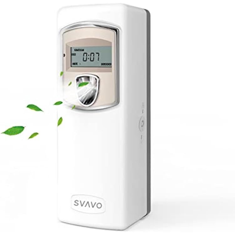 SVAVO Automatic LCD Fragrance Dispenser - Wall MountFree Standing ABS Auto Air Freshener Dispenser Programmable Aerosol Spray Perfume Dispenser for Bathroom, Hotel, Office, Commercial Place, White