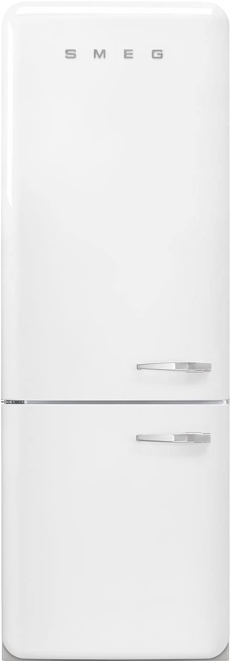 Smeg FAB38 Retro Style Refrigerator with Bottom Freezer Made in Italy Multiflow Cooling LED Lighting Glossy Finish 3 Adjustable Glass Shelves - White
