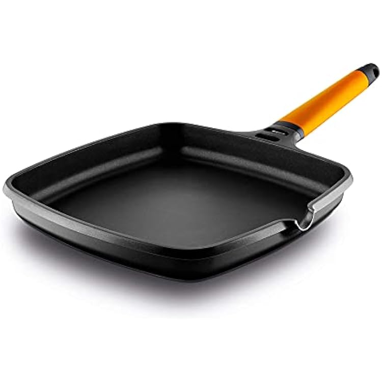 Fundix by Castey Nonstick Cast Aluminium Induction Griddle with Removable Orange Handle, 10-12-Inch