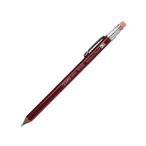 OHTO WN02 Wooden Mechanical Pencil, 0.5mm Fine Point, Mini-Sized Barrel with Clip, Dark Red Body, Made from Incense Cedar, WN02-SP5-EN