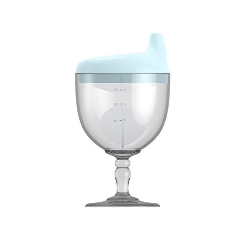 Kids Cups 5oz, Plastic Baby Wine Glass Sippy Goblet Cups Baby Party Gifts Sippy Cups Beverage Mug Milk Bottle with Lid for Baby Kids Toddlers Blue