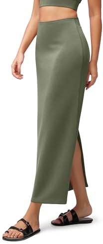 ODODOS Modal Soft Maxi Skirt for Women, Back Slit High Waist Casual Long Pencil Skirts