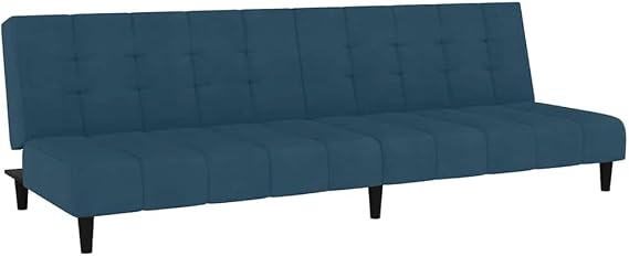 Blue Velvet 2 Seater Sleeper Sofa Bed 47x31x13 inch Foldable Futon Couch for Living Room Apartment Compact Loveseat Chaise Lounge with Soft Touch Fabric
