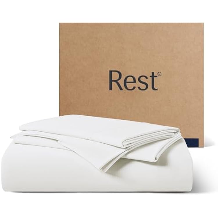 REST Evercool Starter Sheet Set, Twin Size, White, Breathable Bed Sheets for Hot Sleeper and Night Sweats, with Pillowcases, Ionic Self-Cleaning Silver Yarn for Sensitive Skin, 3PCS No Flat Sheet