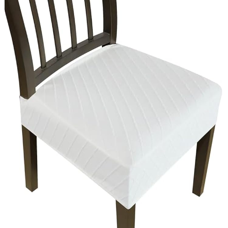 Stretch Seat Covers for Dining Room Chairs Set of 2,Dining Chair Covers, Jacquard Removable Washble Seat Cover,Kitchen Chair Slipcovers Protector White,with Zipper