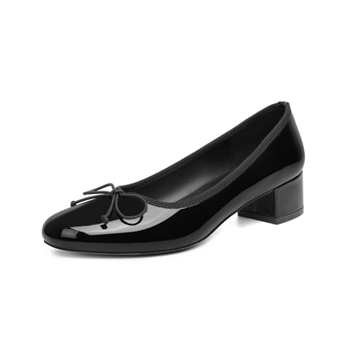 Vertundy Womens Round Toe Ballet Pumps Low Chunky Block Heel Flats