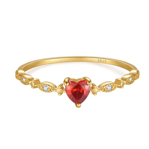 Red Heart Birthstone Rings for Women 925 Sterling Silver Ruby CZ January Birthstone Rings for Her Engagement Promise Rings for Her Eternity Wedding Band Bridesmaid Jewelry Birthday Mothers Day Gifts
