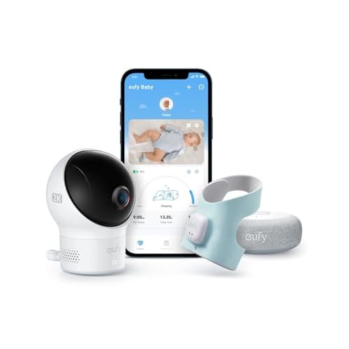 eufy Security Baby Smart Sock Baby Monitor with 2.4 GHz Wi-Fi, Track Sleep Patterns, Naps, Heart Rate, 2K Camera, AI Cry Detection, Pan and Tilt, No Monthly Fee