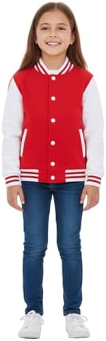 Baseball Contrast Jacket Varsity Style Coat - B.B Plain Jacket Red 11-12