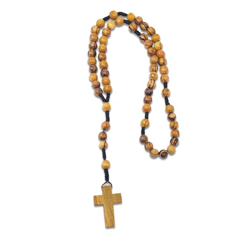 TREE OF LIFE REV. 22:14 Holy Land Olive Wood Catholic Rosary from Israel, Solid Wooden Dangling Cross Pendant, Large Beads, For Men and Women, Housed in Gift Ready Red Velvet Box, Rosario Catolico