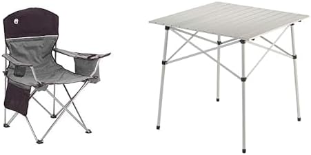 Coleman Camping Chair with 4 Can Cooler | Chair with Built in 4 Can Cooler, Grey/Black Outdoor Compact Folding Table, Sturdy Aluminum Camping Table with Snap-Together Design