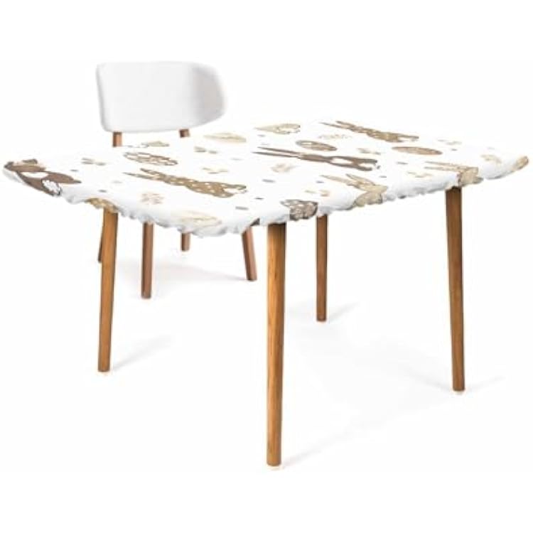 5ft Fitted Tablecloth for Rectangle Tables,Spring Easter Rabbit Brown Egg on White Waterproof Elastic Edged Table Cover,Wave Point Leaf Table Cloth for Kitchen Dining Outdoor Party Decor