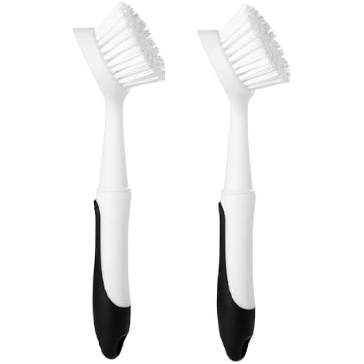Dish Brush with Handle, Dish Scrub Brush with Built-in Scraper, Nylon Dish Scrubber, Kitchen Brushes for Dishes,Pots, Pans and Sinks 2 Pack