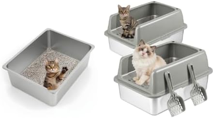 Kirecoo Stainless Steel Cat Litter Box XL, Kirecoo 2 Pack Stainless Steel Litter Box with Lid