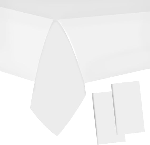 2 Packaging White Plastic Tablecloth, 54 inch x108 inch Rectangular Disposable Party Table Cover, Suitable for Birthday, Graduation, Restaurant, Wedding Decoration Tablecloth