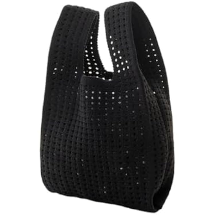 Handmade Knit Handbag Women Mini Knot Wrist-Bag Female Casual Color Wide Stripe Plaid Tote Bag Reusable Shopping BagBlack