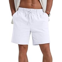 Sailwind Men's Linen Casual Shorts Elastic Waist Drawstring Summer Beach Shorts with Pockets