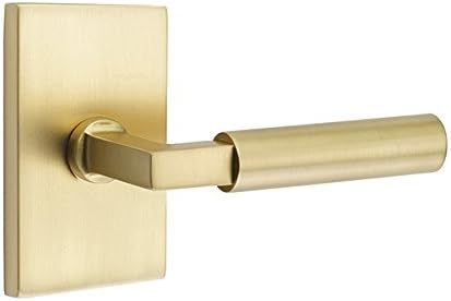 Emtek Privacy Set, Modern Rectangle Rosette, Hercules Lever (Left Hand, Satin Brass)