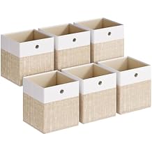 SONGMICS Storage Cubes, Set of 6 Foldable Fabric Storage Boxes, Cube Organizer Boxes with Handles, for Closet Shelves, Odorless, 10.2 x 10.2 x 11 Inches, Cloud White and Sand Beige URFB426LF02