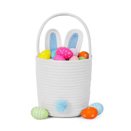 Wepop Easter Baskets for Kids Woven Bunny Basket with Handle Egg Hunting Easter Bucket for Boys and Girls