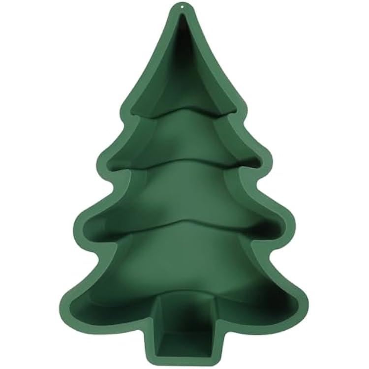 DOITOOL Christmas Tree Cake Pan - Silicone Christmas Tree Mold - Non-Stick 3D Xmas Baking Pan - DIY Mold for Chocolate Biscuit Mousse Cake, Green, 10.61x8.17x1.93 Inch