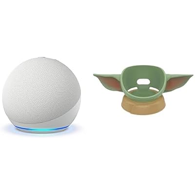 Echo Dot Bundle: Includes Like-New Amazon Echo Dot (newest model) | Glacier White & the Made for Amazon Mandalorian Baby Grogu Stand