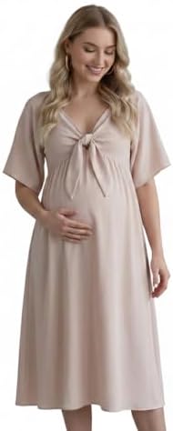 Cichic Bow Flutter Sleeve Solid V-Neck Flowy Vacation Beach Cute Baby Shower Photoshoot Maternity Maxi Dress