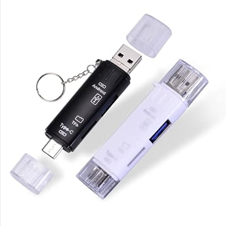 (2 Pieces) USB Type C Micro USB Hub OTG Adapter 3.0 Type-c Multi-Function TF Micro SD Card Reader Converter with Metal Hanging Chain (Black)