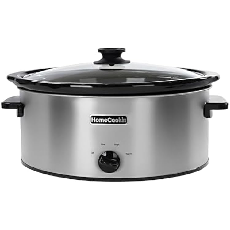 HOMECOOKIN 8 Quart Slow Cooker Oval Manual Pot Food Warmer with 3 Cooking Settings, Stainless Steel